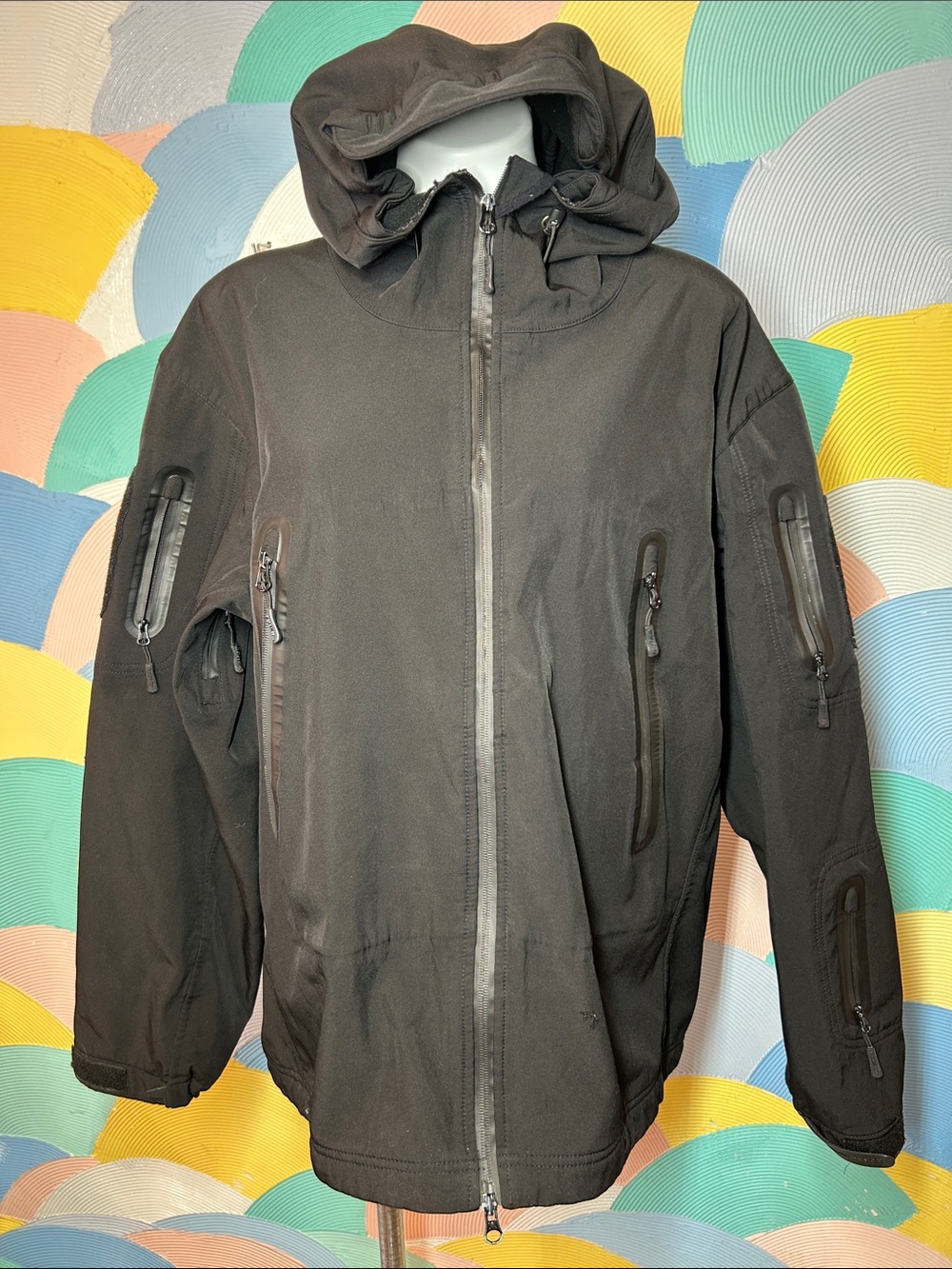Free Soldier Men's Black Hooded Technical Jacket Durable Weather Resistant sz XL